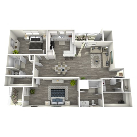 bedroom floor plan an open concept living and dining area with a fireplace and a balcony
