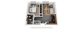 a 1 bedroom floor plan with a bathroom and a living room