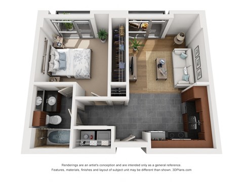 a 1 bedroom floor plan with a bathroom and a living room