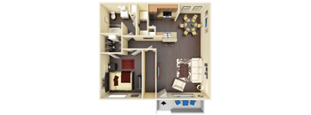 a 3d drawing of a apartment with a bedroom and living room