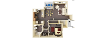a 3d drawing of a house with a bedroom and a living room