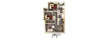 a 3d drawing of a floor plan with a bedroom and living room