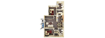 a 3d drawing of a apartment floor plan with a bedroom and living room