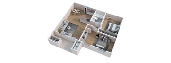 a 3d floor plan of a house with a bedroom and a living room