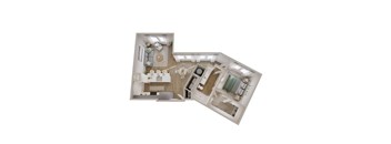 A top-down view of a modern apartment layout.
