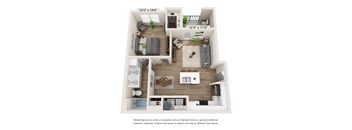 a 3d floor plan of a 1 bedroom apartment
