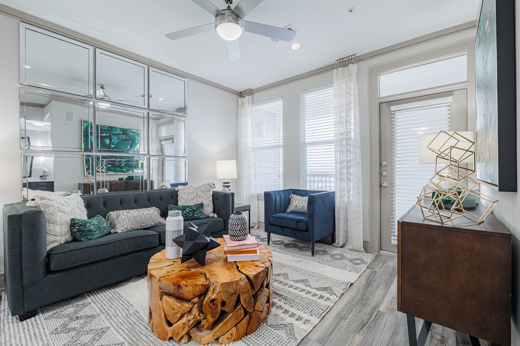 a living room with a couch and a coffee table