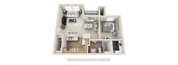 A 3D rendered image of a house layout.