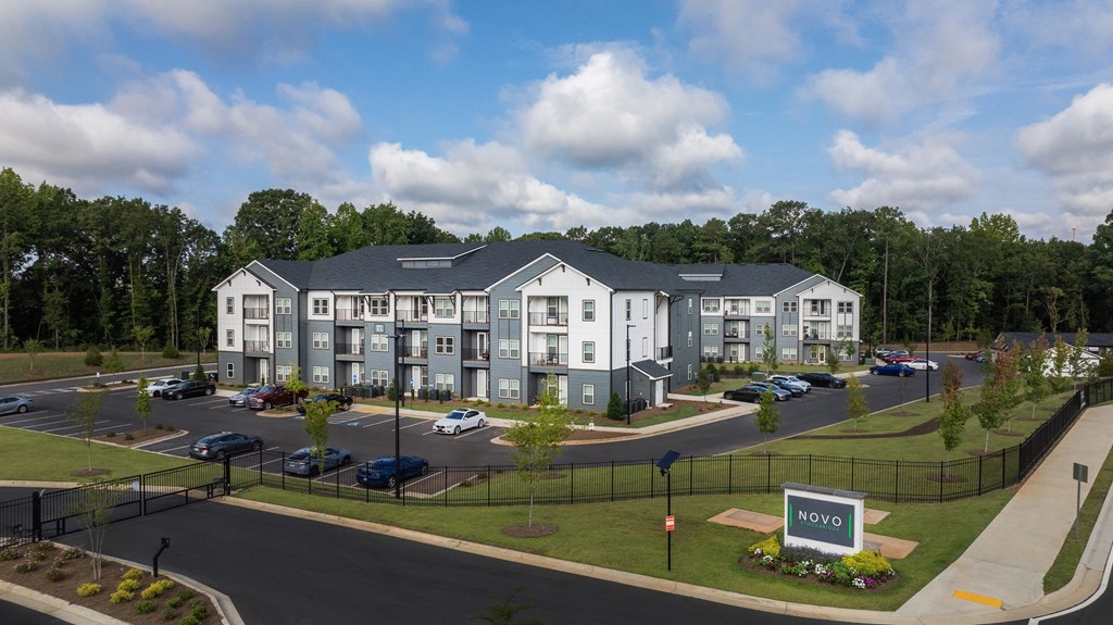 A large building with the word NOVA on the front lawn.