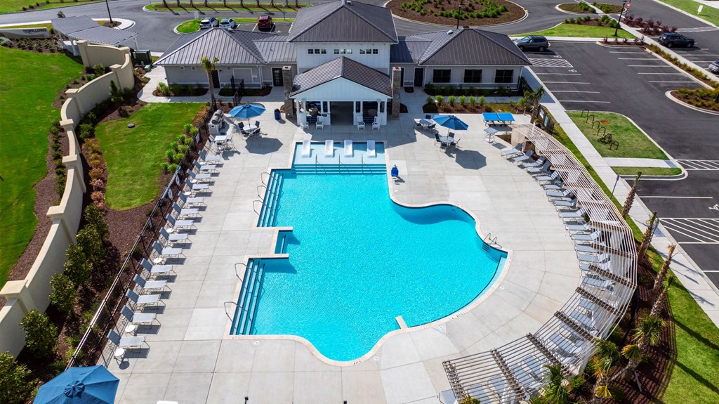 an aerial view of the pool at the resort at governors crossing