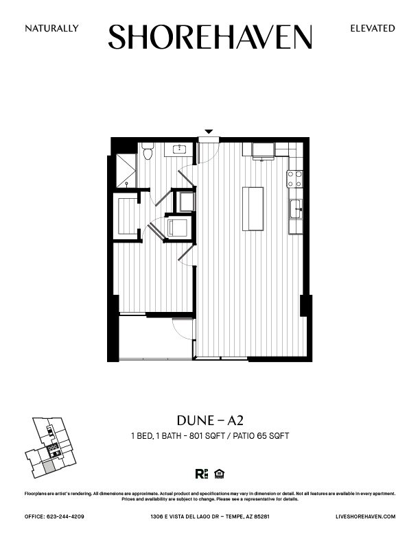 A black and white image of a floor plan for a one bedroom apartment.