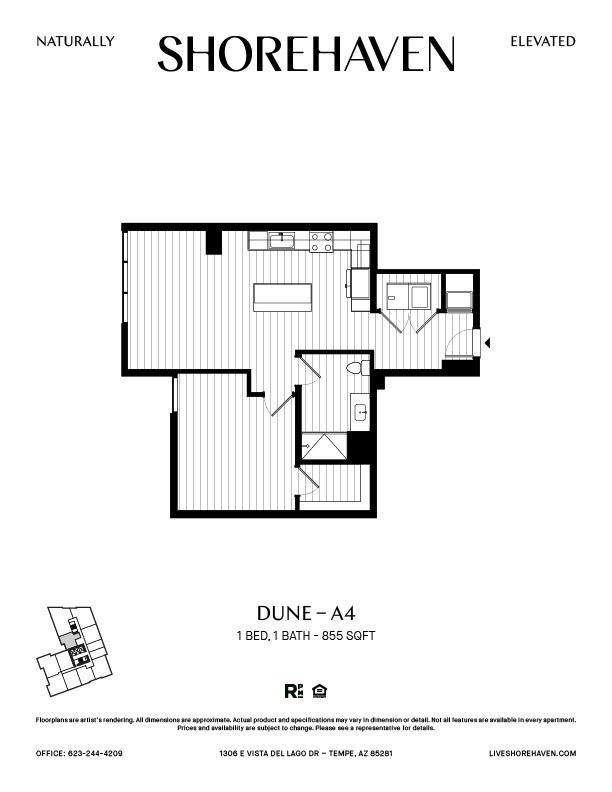 A black and white image of a floor plan for a one bedroom apartment.
