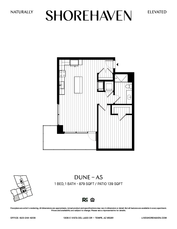 A black and white image of a floor plan for a one bedroom apartment.