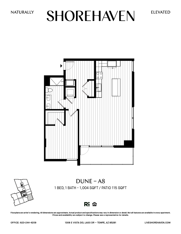 A black and white image of a floor plan for a property called Shorehaven.
