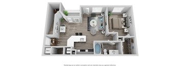 A 3D floor plan of a house with labeled rooms.