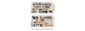 a stylized floor plan of a 1 bedroom apartment with a bathroom and living room