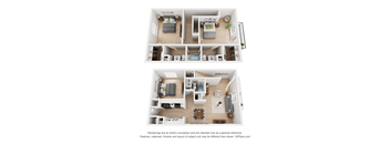 a stylized floor plan of a 1 bedroom apartment