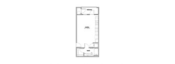 a floor plan of a small apartment with a bedroom and a living room