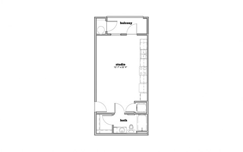 a floor plan of a small apartment with a bedroom and a living room