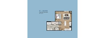 A floor plan for a one bedroom, one bath apartment.