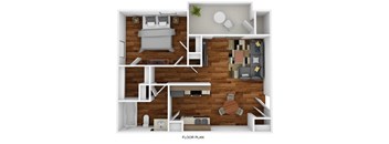 the floorplan of this apartment is shown with a wood floor