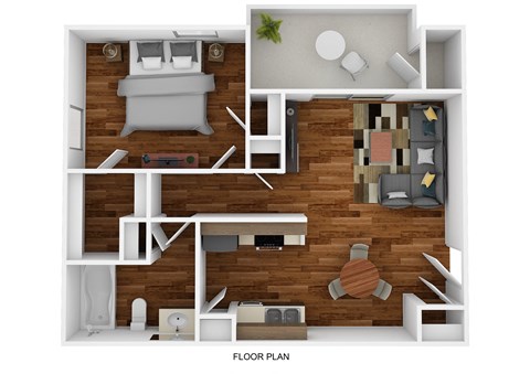 the floorplan of this apartment is shown with a wood floor