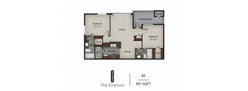 a floor plan of a studio apartment with a bedroom and a living room