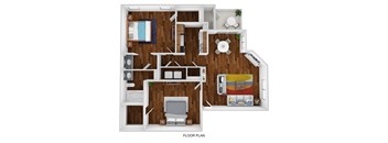 a stylized floor plan of a room with a wood paneled