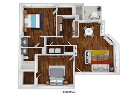 a stylized floor plan of a room with a wood paneled