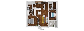 a stylized floor plan with a wood paneled