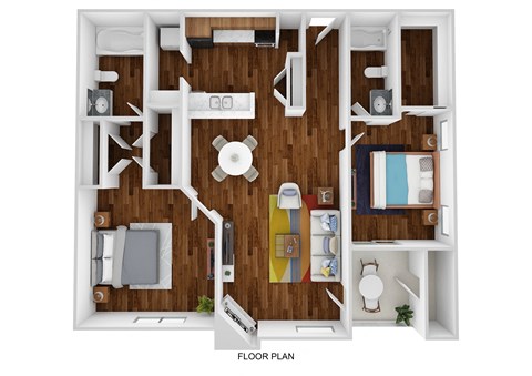 a stylized floor plan with a wood paneled
