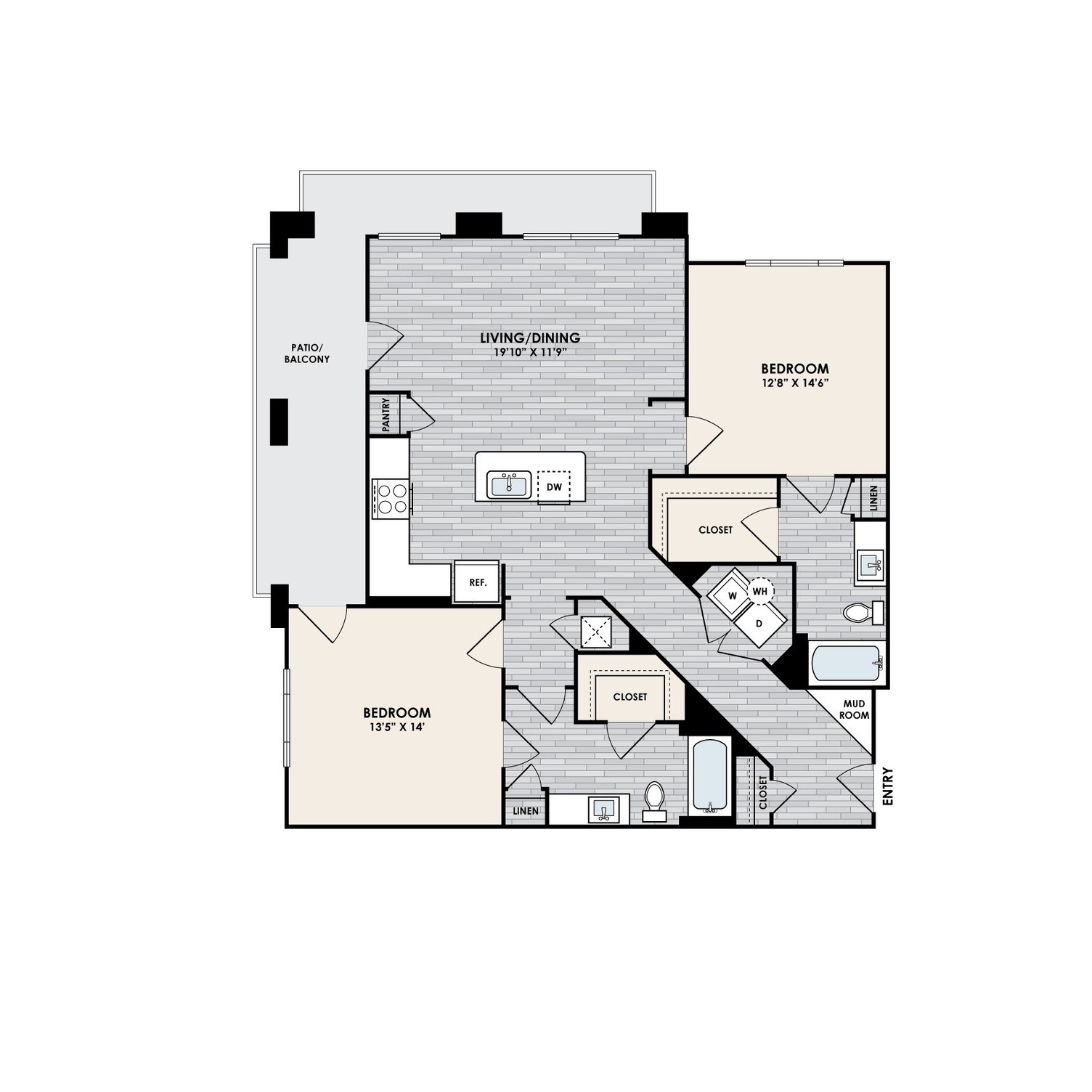 A floor plan of a house with two bedrooms and a living area.