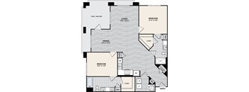A floor plan of a house with a living room, dining room, and two bedrooms.