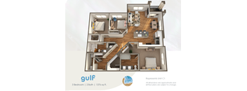 typical floor plan of a 3 bedroom 1 bath apartment