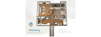 sq. ft. layout of a 1 bedroom apartment