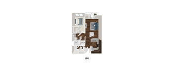 A4 floor plan of a room with furniture and appliances.