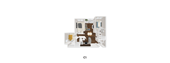 A floor plan of a C1 sized apartment.