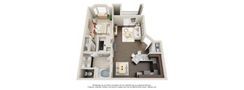 a stylized floor plan with a bedroom and a living room