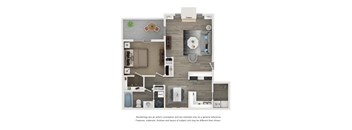 a stylized floor plan of a studio apartment