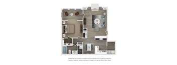 a stylized floor plan of a 1 bedroom apartment