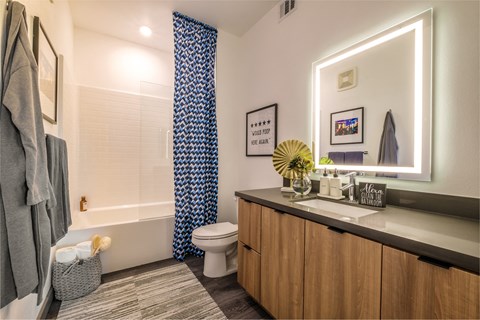 A bathroom with a toilet, sink, and a mirror.