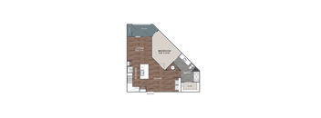A floor plan of a home with a living room, dining room, kitchen, bathroom, and bedroom.