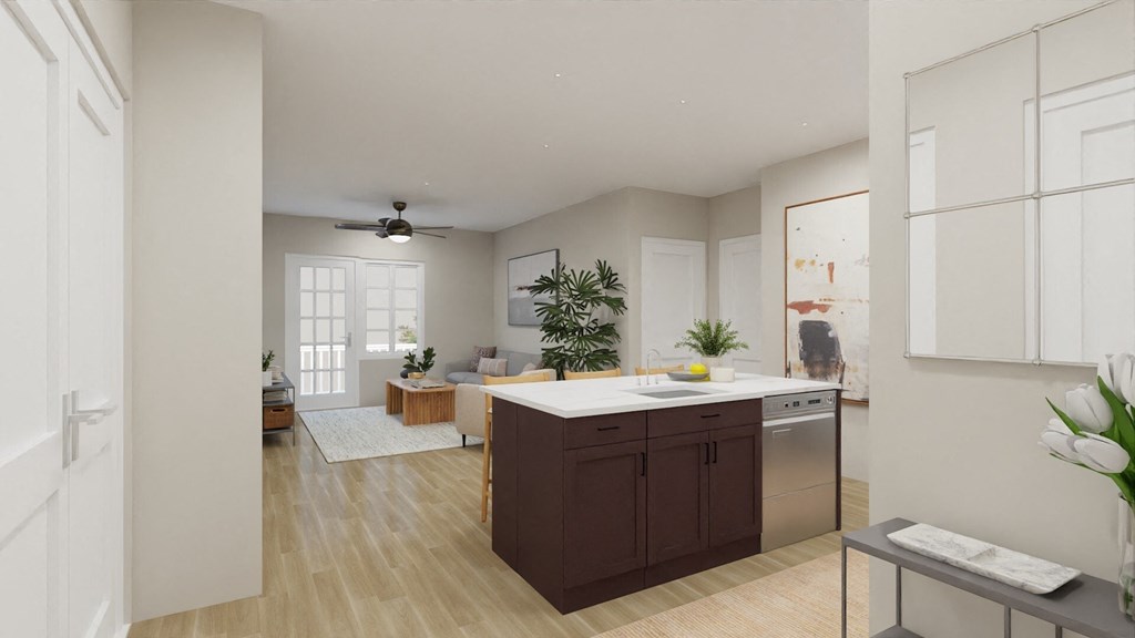 an open kitchen and living room in a house