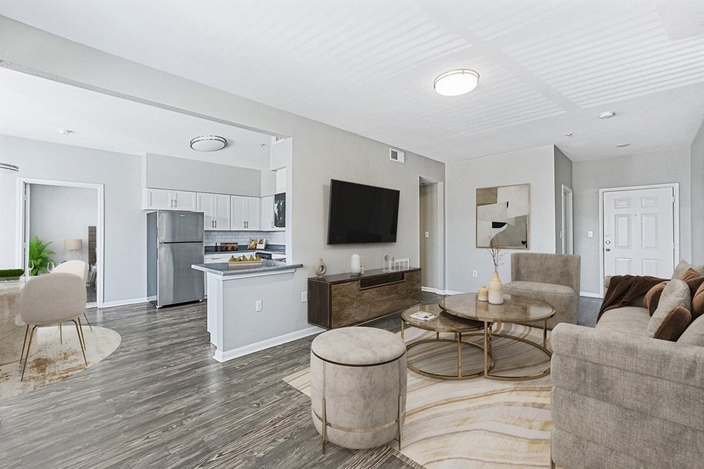 a living room with a couch and a table