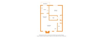 A floor plan of a house with a living room, dining room, kitchen, bathroom, and bedroom.