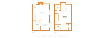 A diagram shows two levels of a house with labeled rooms.