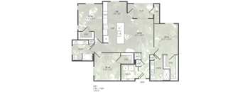 A floor plan of a home with a dining room, kitchen, living room, and bathroom.
