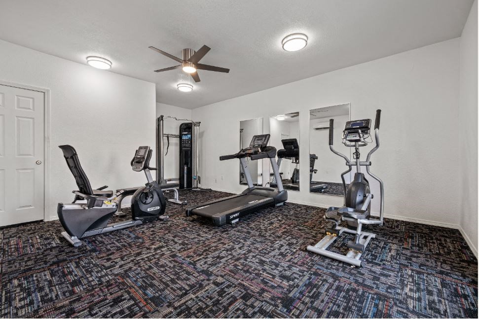 the gym in the owners home has a lot of exercise equipment