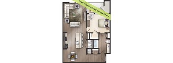 A floor plan of a flex dining room and office space.