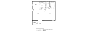 floor plan of the one bedroom one bathroom floor plan with roommates